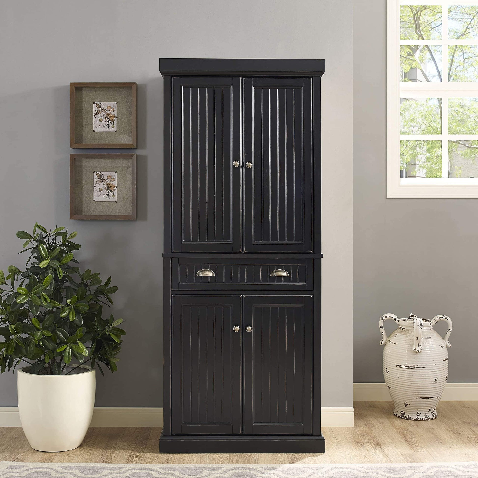 Shop crosley furniture seaside kitchen pantry cabinet distressed black