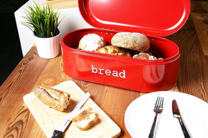 Heavy duty large bread box for kitchen counter bread bin storage container with lid metal vintage retro design for loaves sliced bread pastries red 17 x 9 x 6 inches