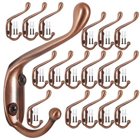 Budget friendly webi dual coat hook 18 set metal double robe hook decorative coat hat hook bath towel closet clothes hanger garment rail rack holder wall mount entryway kitchen antique copper