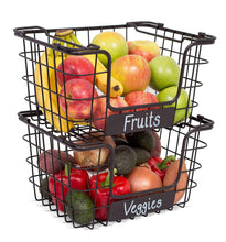 Amazon best birdrock home stacking wire market baskets with chalk label set of 2 fruit vegetable produce metal storage bin for kitchen counter black