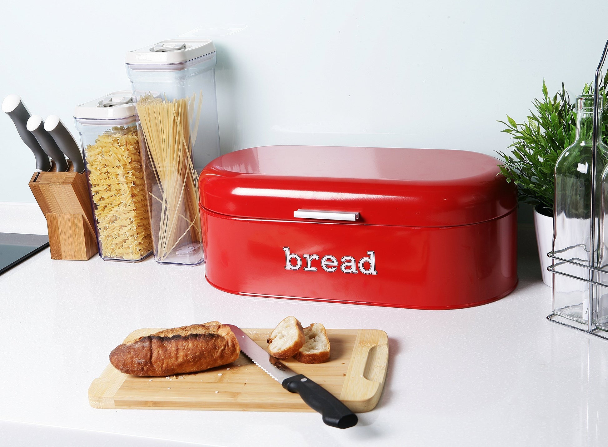 Great large bread box for kitchen counter bread bin storage container with lid metal vintage retro design for loaves sliced bread pastries red 17 x 9 x 6 inches