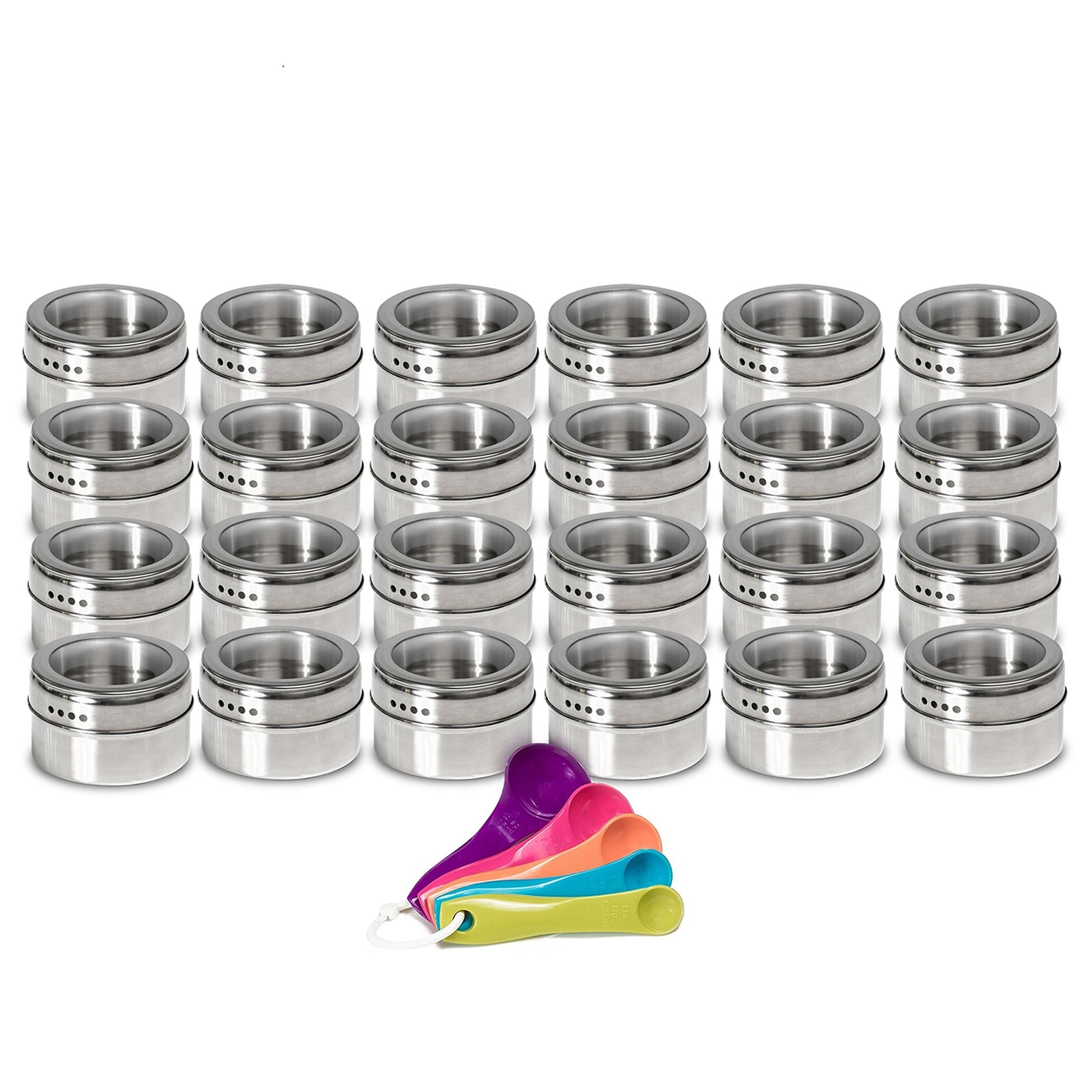 Top nellam stainless steel magnetic spice jars bonus measuring spoon set airtight kitchen storage containers stack on fridge to save counter cupboard space 24pc organizers