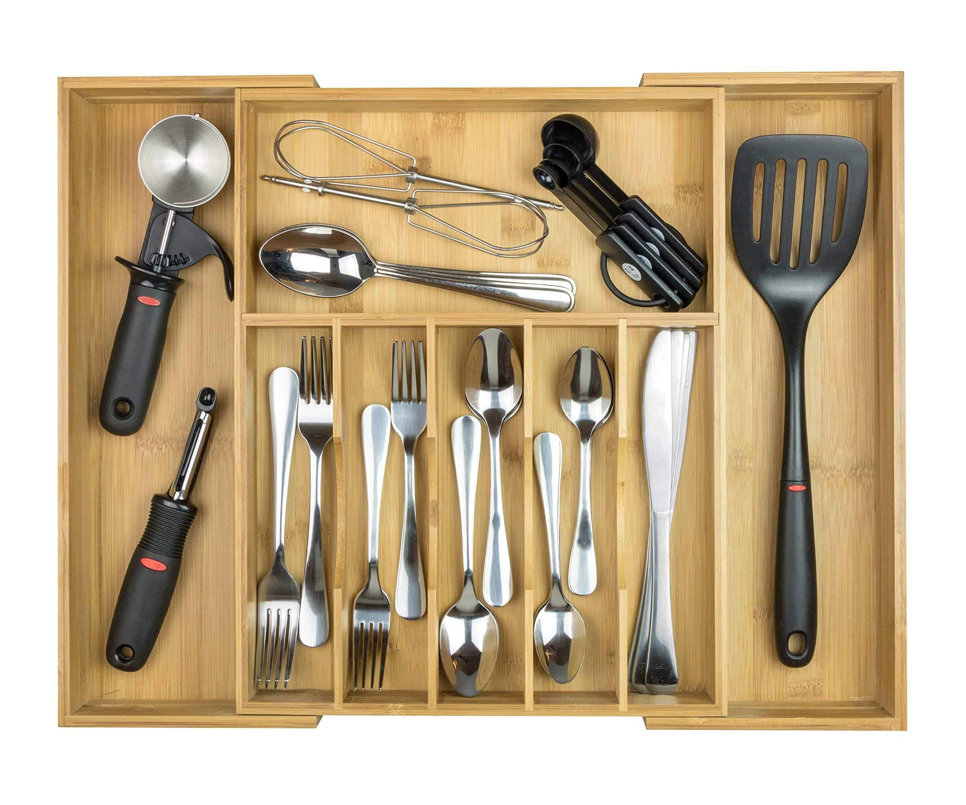 Great kitchenedge high capacity kitchen drawer organizer for silverware flatware and utensils holds 16 placesettings 100 bamboo