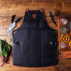 Amazon best dalstrong professional chefs kitchen apron the culinary commander top grain leather 5 storage pockets towel tong loop fully adjustable harness straps heavy duty