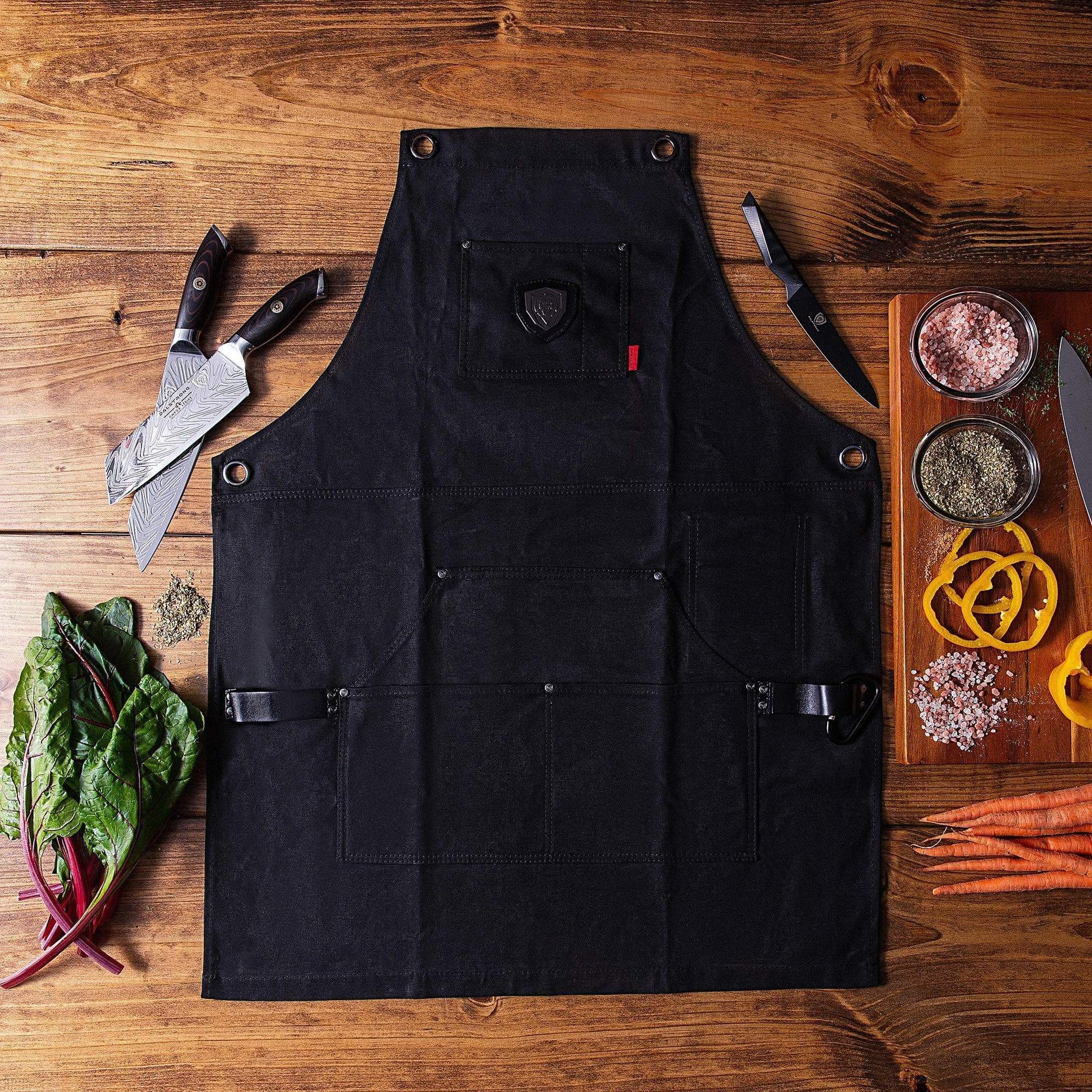 Latest dalstrong professional chefs kitchen apron sous team 6 heavy duty waxed canvas 5 storage pockets towel tong loop liquid repellent coating genuine leather accents adjustable straps
