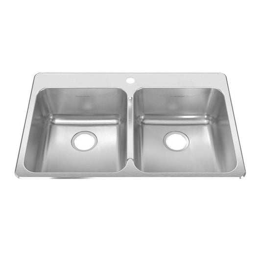 American Standard Prevoir Top Mount Brushed Stainless Steel 33.375x22x9 1-Hole Double Bowl Kitchen Sink 549779