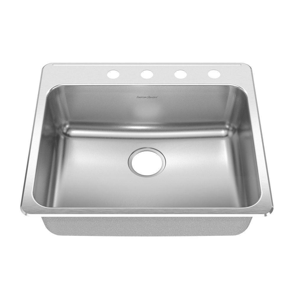 American Standard Prevoir Top Mount Stainless Steel 25.25x22x9 4-Hole Single Bowl Kitchen Sink in Brushed Stainless Steel 549786