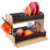 2 Tier Kitchen Galaxy Rattan Style Dish Rack With Tray and Hooks  K0731
