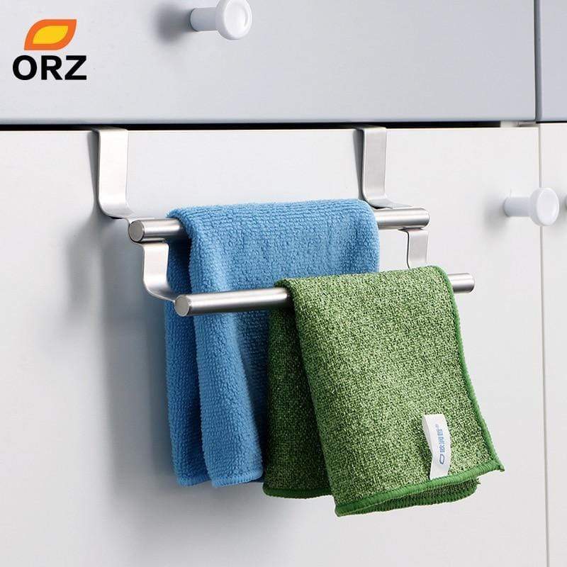 ORZ Kitchen Cabinet Towel Rack Stainless Steel Hook Type Towel Bar Holder Shelves Hanging Over Door Bathroom Storage Hanger