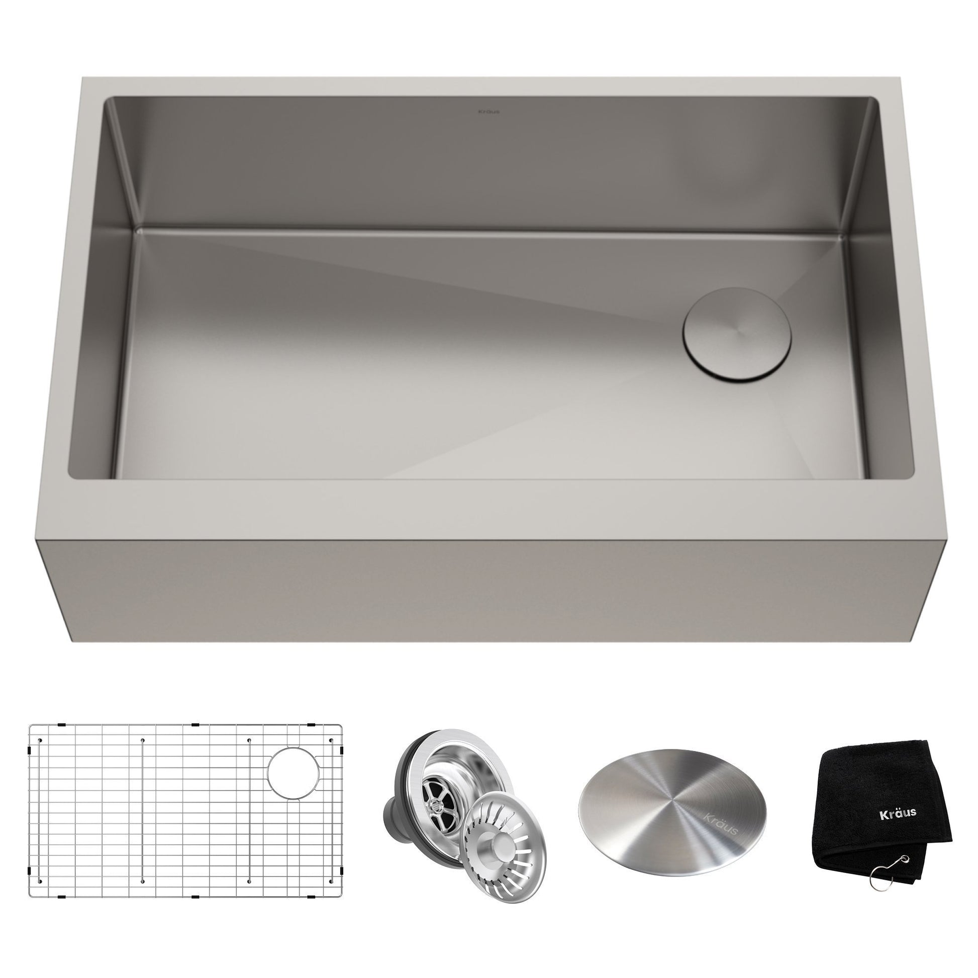 KRAUS 33" Modern Flat Front Farmhouse Stainless Steel Kitchen Sink with Off Center Drain-KRAUS-DirectSinks