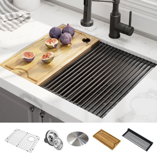 KRAUS Kore™ Workstation 23-inch Undermount 16 Gauge Single Bowl Stainless Steel Kitchen Sink with Accessories-Kitchen Sinks-DirectSinks-Fast and free shipping