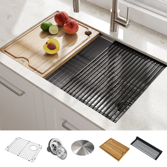 KRAUS Kore™ Workstation 27-inch Undermount 16 Gauge Single Bowl Stainless Steel Kitchen Sink with Accessories-Kitchen Sinks-DirectSinks-Fast and free shipping