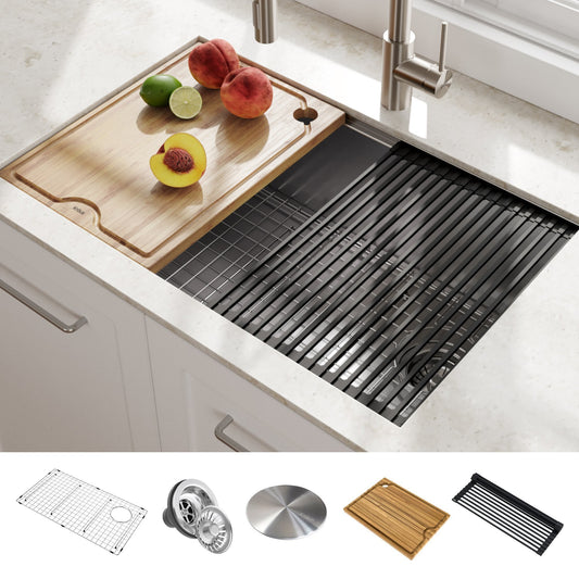 KRAUS Kore™ Workstation 30-inch Undermount 16 Gauge Single Bowl Stainless Steel Kitchen Sink with Accessories-Kitchen Sinks-DirectSinks-Fast and free shipping