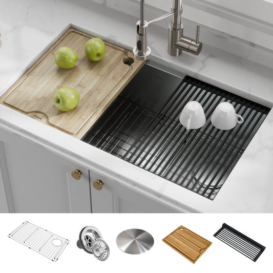 KRAUS Kore™ Workstation 32-inch Undermount 16 Gauge Single Bowl Stainless Steel Kitchen Sink with Accessories-Kitchen Sinks-DirectSinks-Fast and free shipping