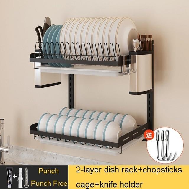 Black Stainless Steel Dish Rack Kitchen Storage Organizer